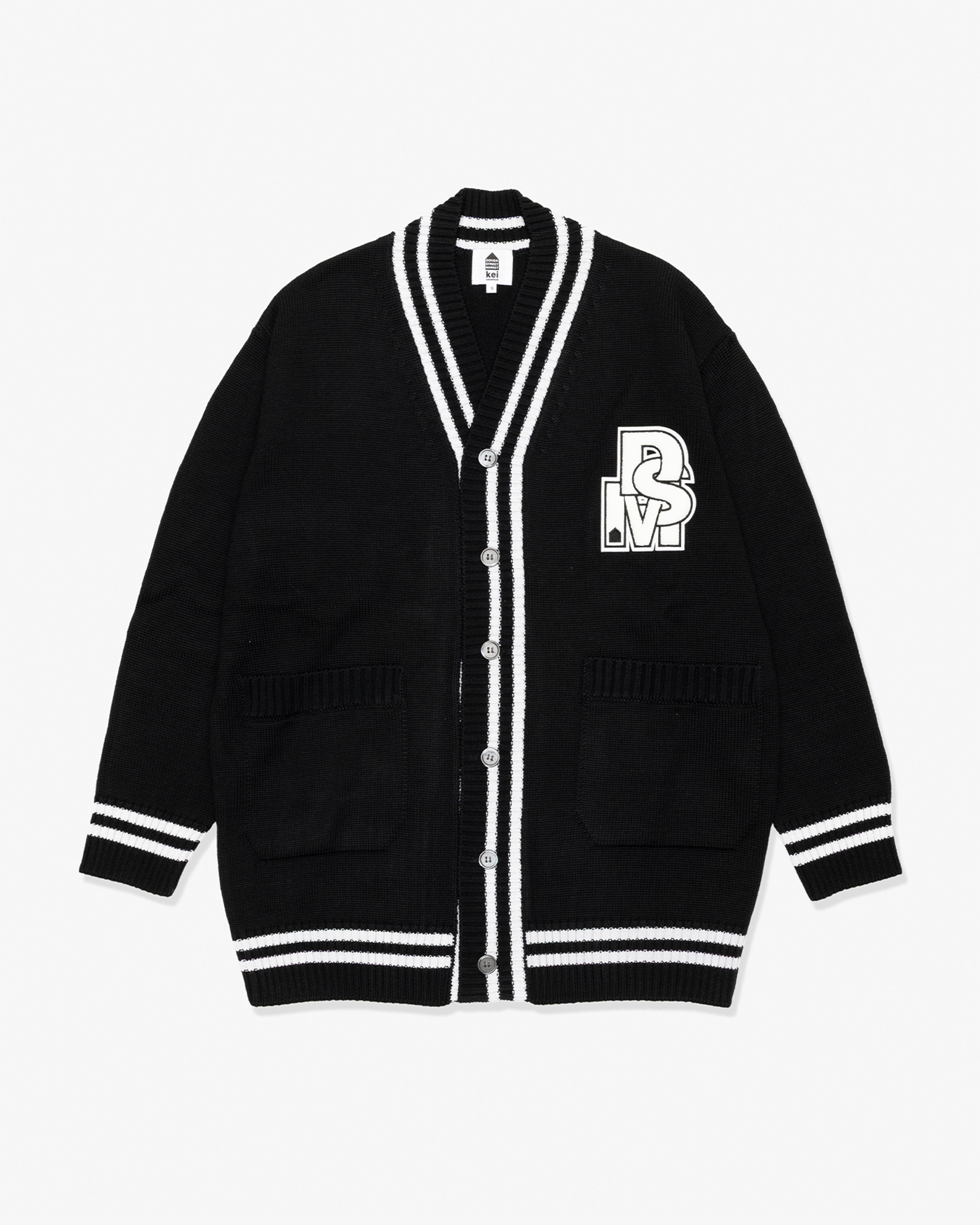 DSM KEI NINOMIYA: Oversized Cardigan With Patch (Black) | DSMG E-SHOP