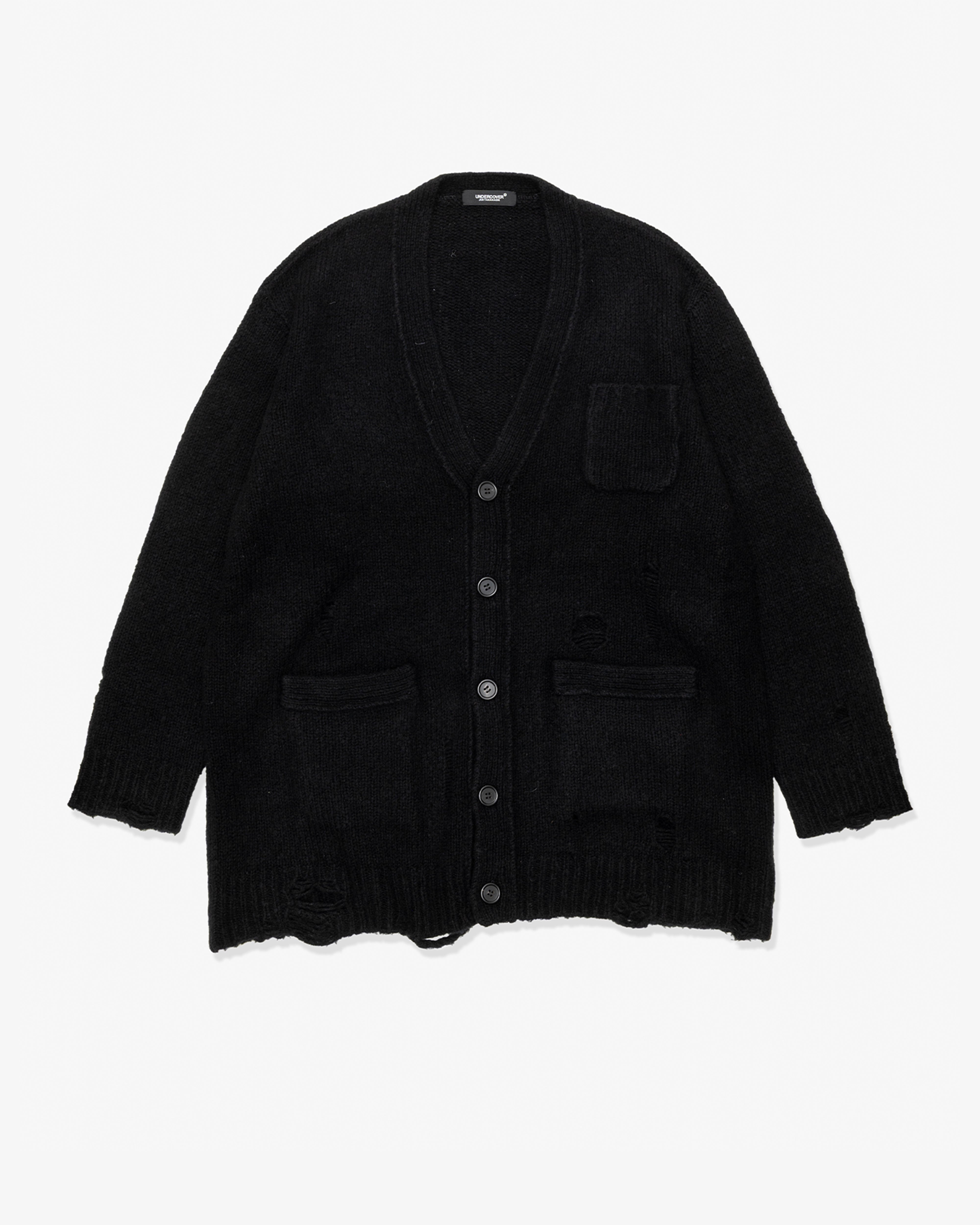 UNDERCOVER ドッキングカーディガン ジャケット 黒 1 オーバーサイズ UNDERCOVER: Distressed Design Knit Oversized Cardigan (Black