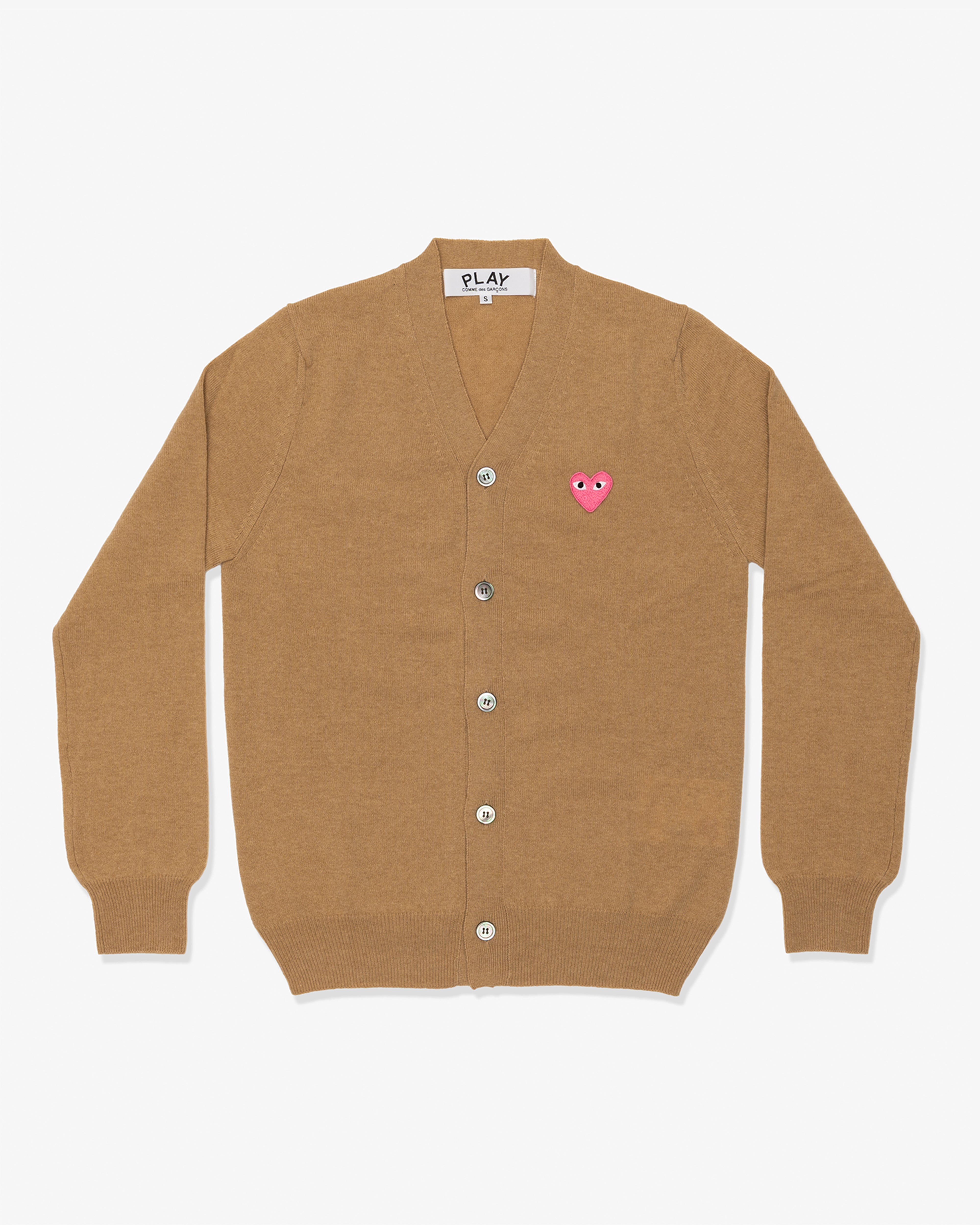 PLAY COMME des GARÇONS: V-Neck Long Sleeve Cardigan With Pink