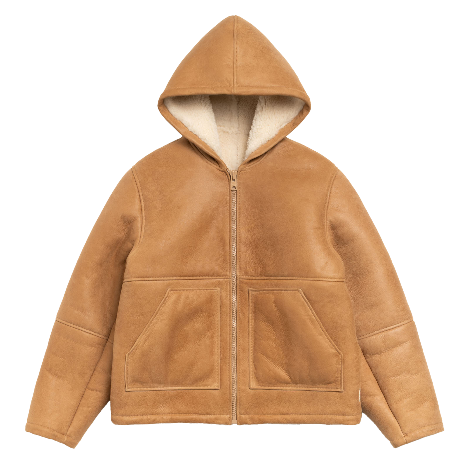 STUSSY: Shearling Hooded Jacket (Tann) | DSMG E-SHOP