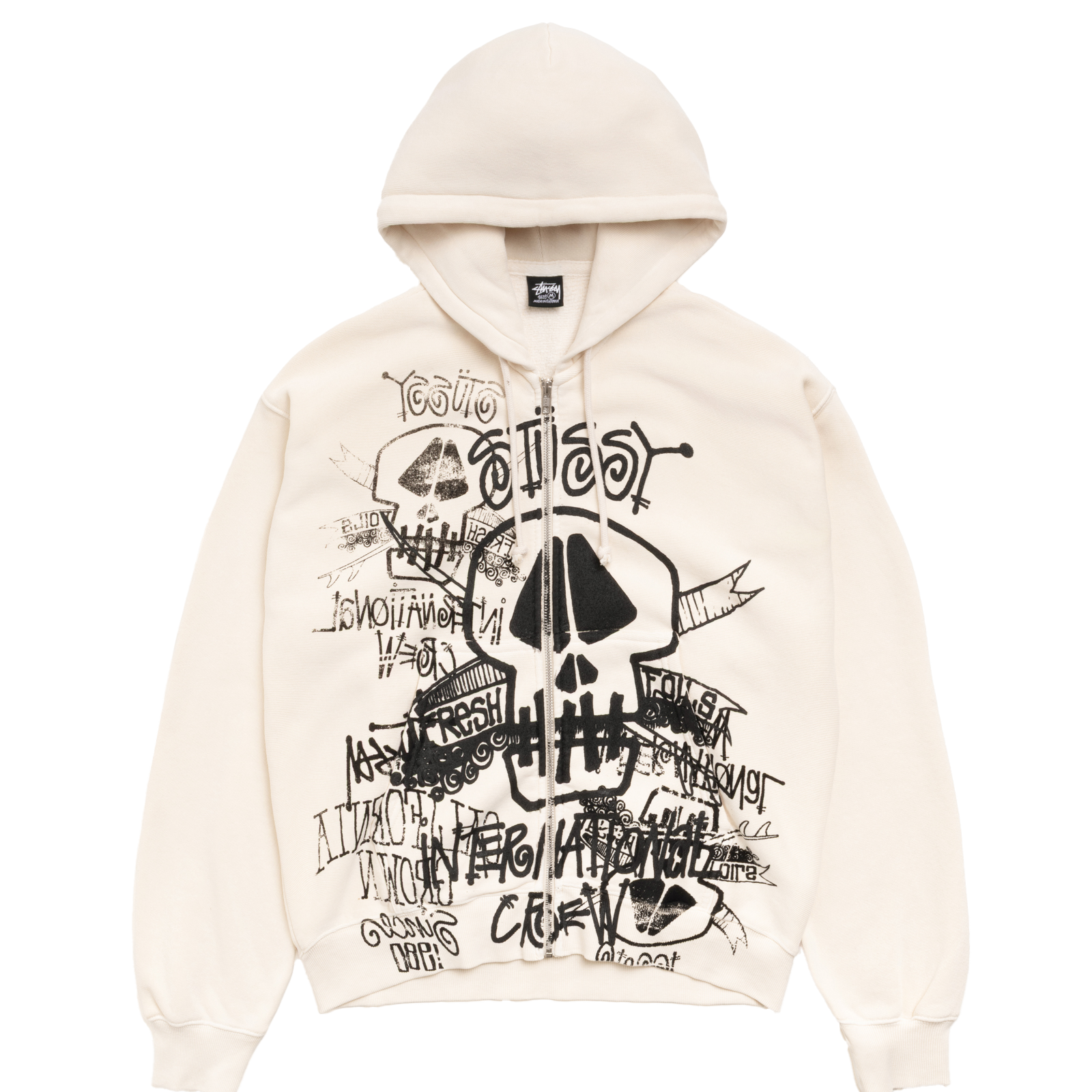 STUSSY◎総柄 スカル ガイコツ 髑髏 フルジップ パーカー D301 STUSSY: Skulls Zip Hoodie (Bone) | DSMG E-SHOP