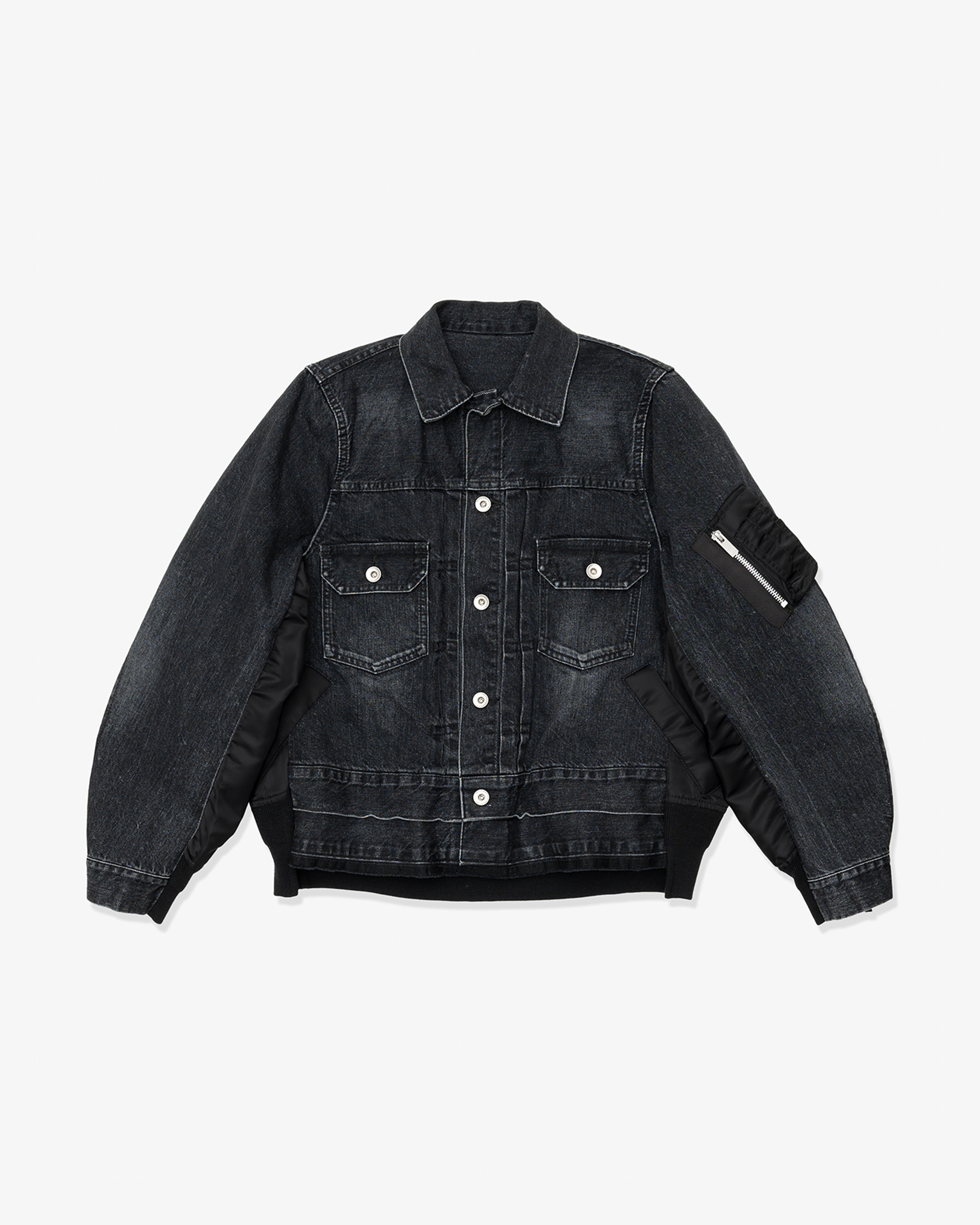 SACAI: Denim X Nylon Twill Jacket (Black) | DSMG E-SHOP