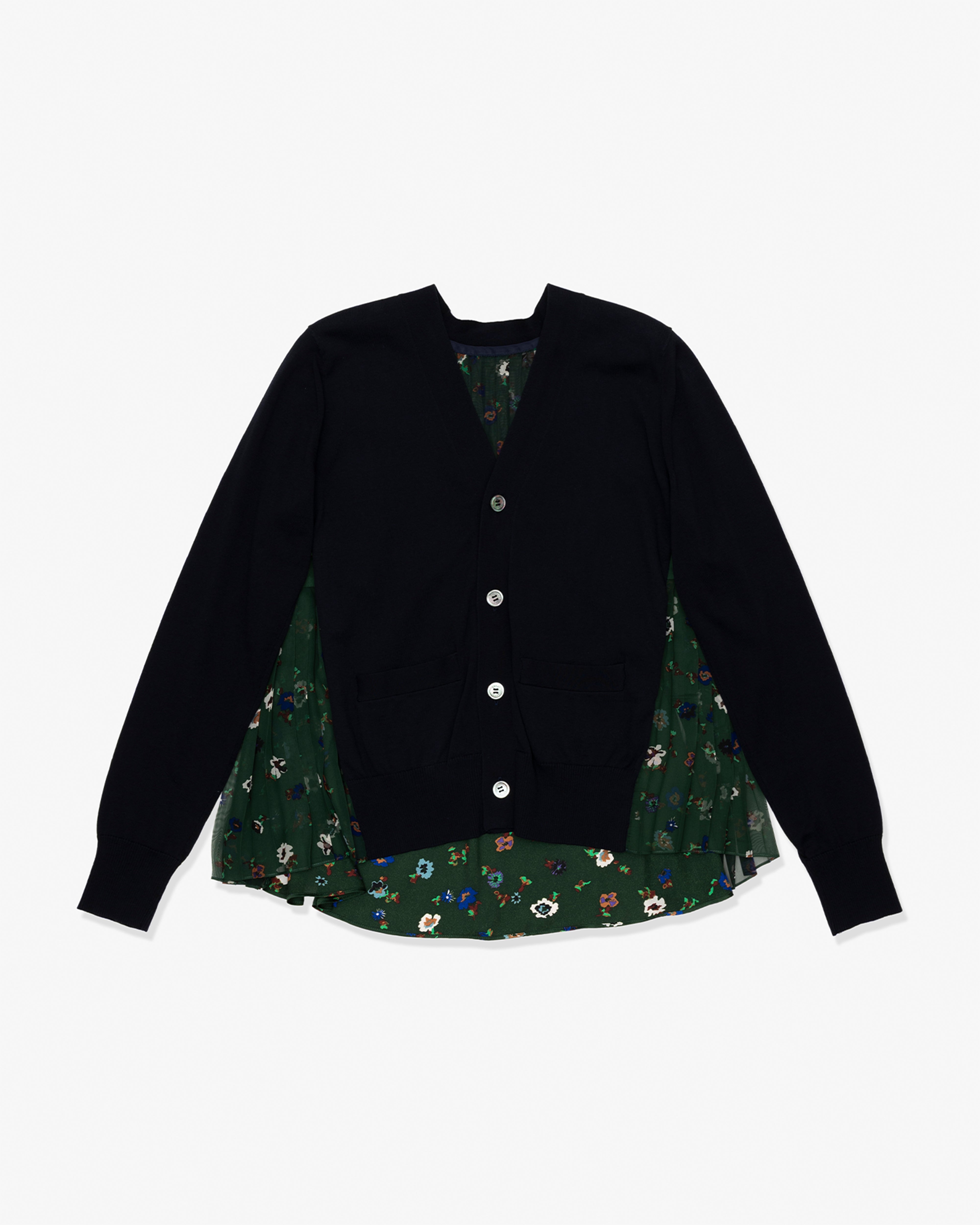 トップス Sacai FloralPrint x CottonKnitCardigan SACAI: Floral Print X Cotton Knit Cardigan (Navy x Green) | DSMG E