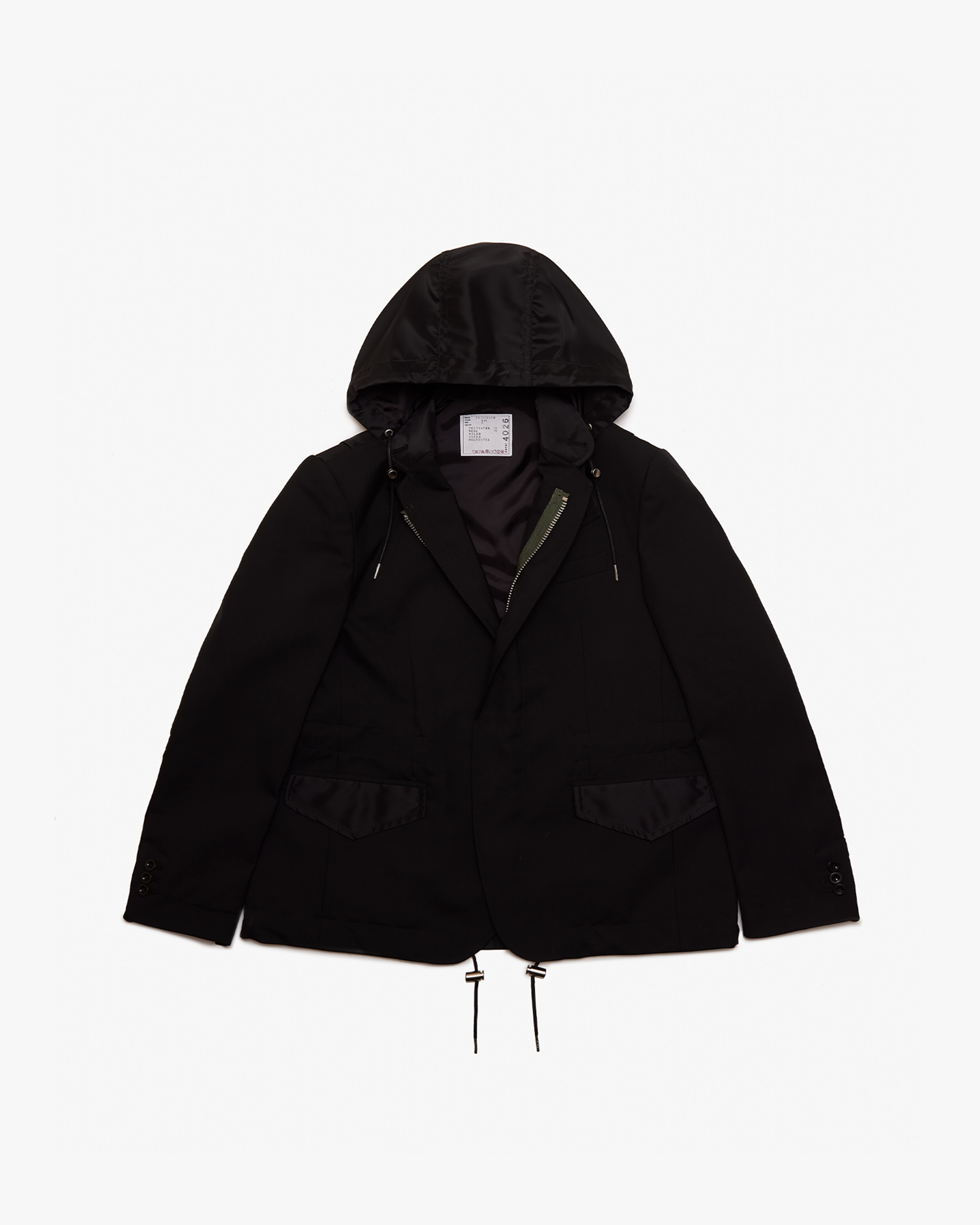 SACAI: Suiting X Nylon Twill Jacket (Black) | DSMG E-SHOP