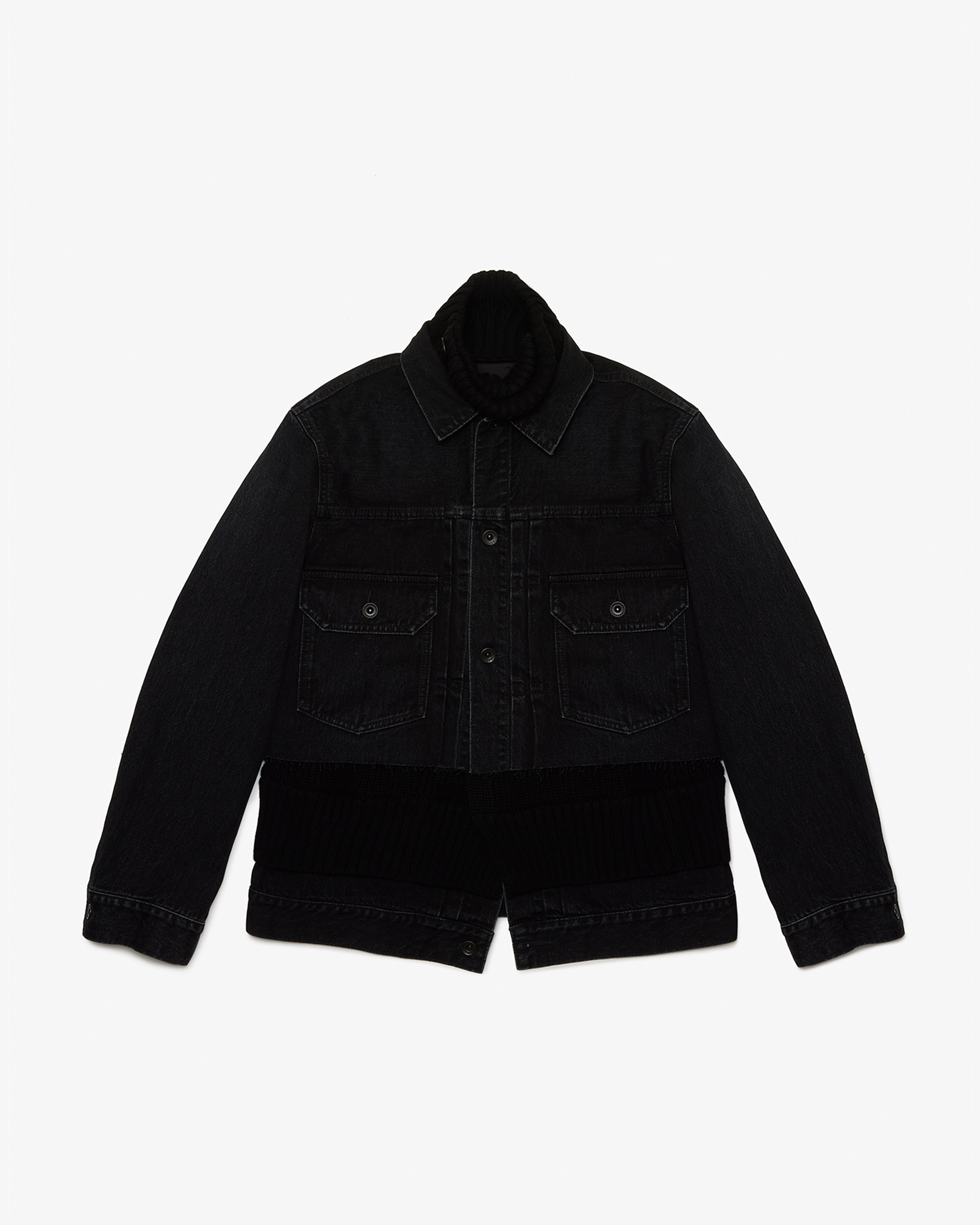 SACAI: Denim X Wool Knit Jacket (Black) | DSMG E-SHOP