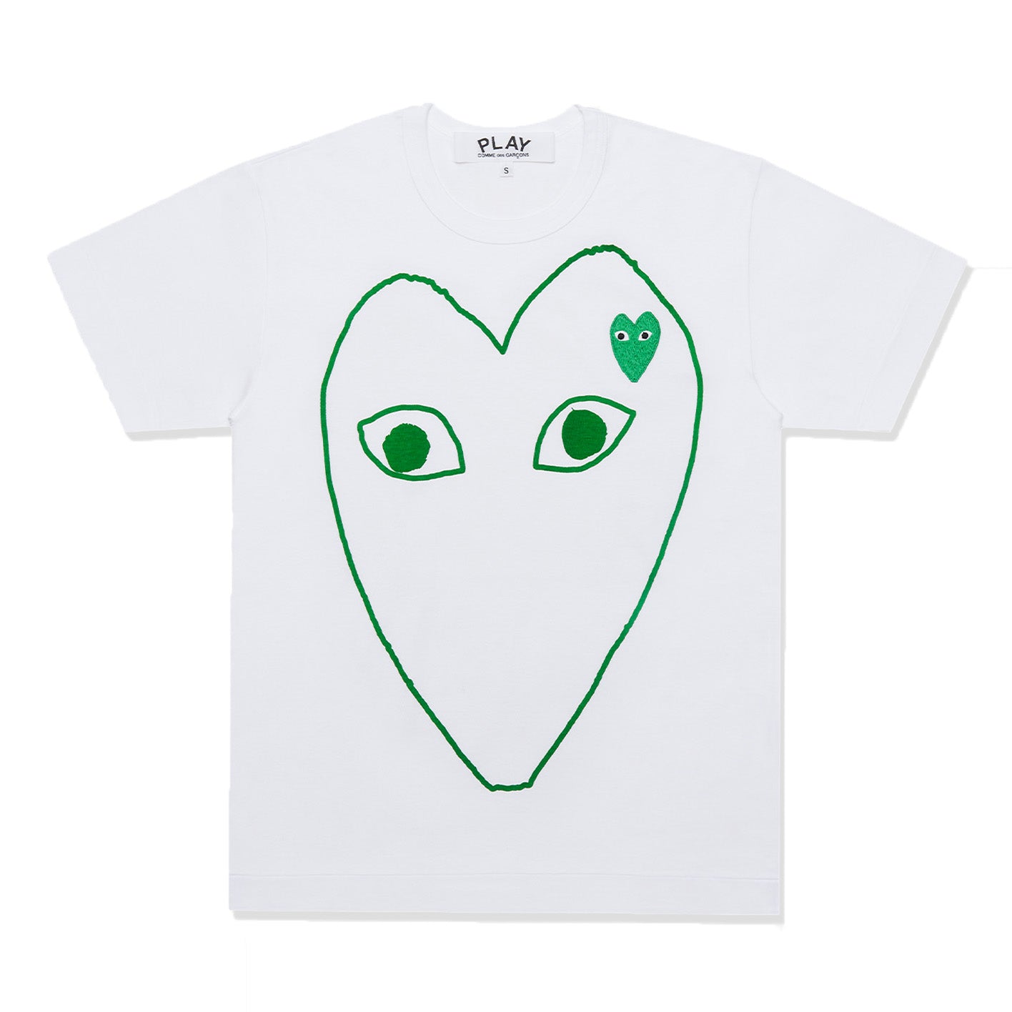 PLAY COMME des GARÇONS: Printed Outlined Heart T-Shirt With Green 