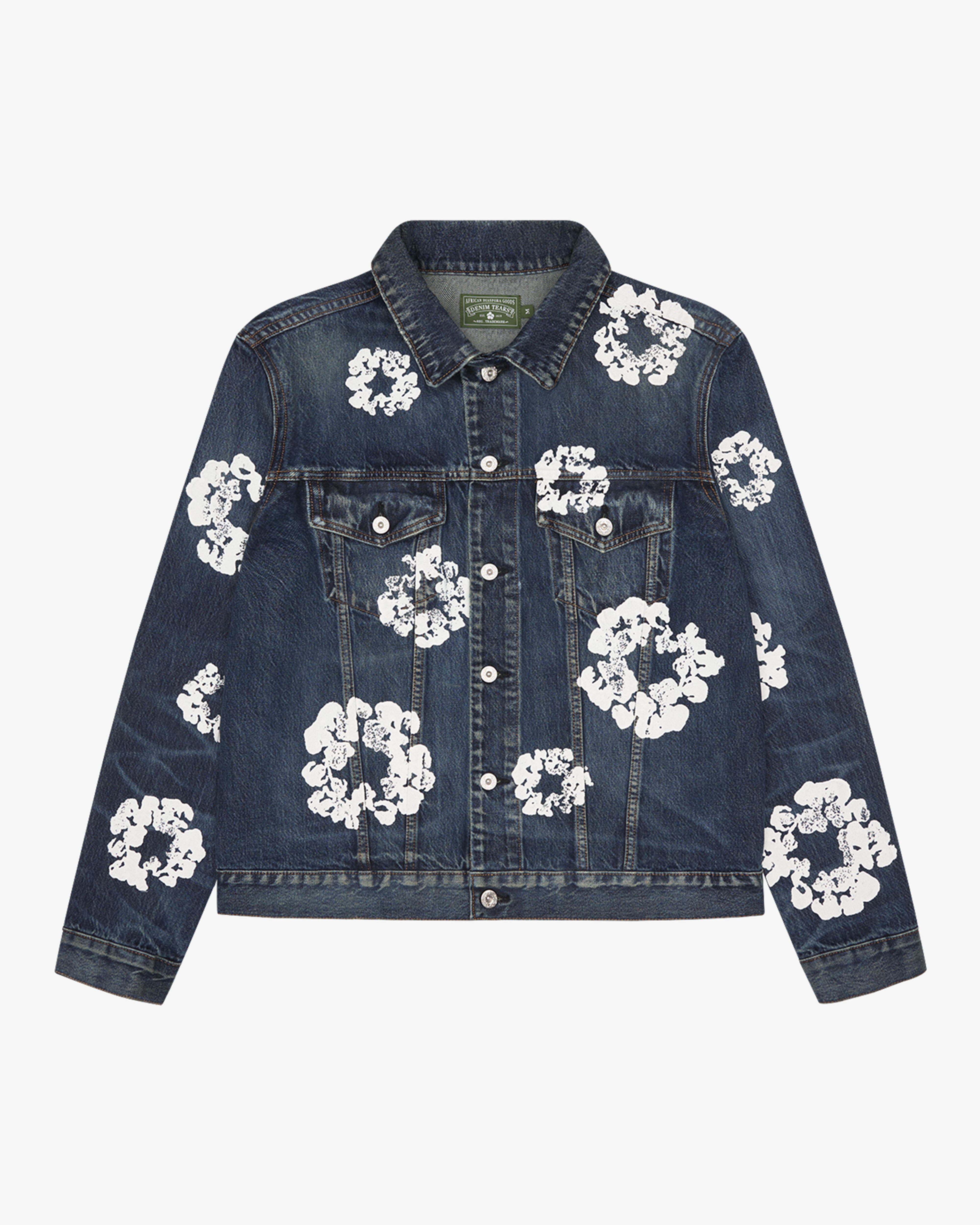 DENIM TEARS: Cotton Wreath Denim Jacket (Dark Wash) | DSMG E-SHOP