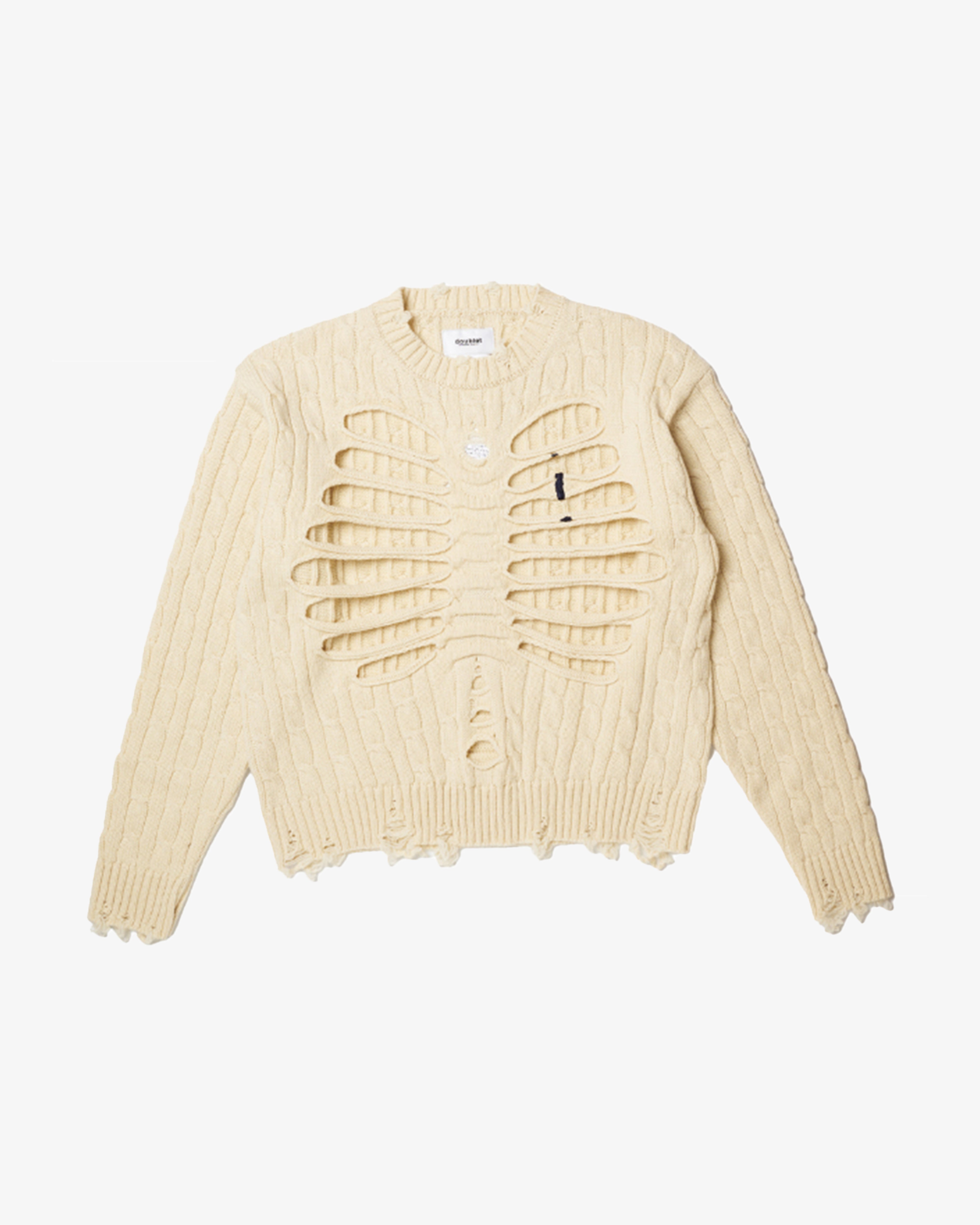 DOUBLET: Rib Cage Cable Knit Pullover (Ivory) | DSMG E-SHOP