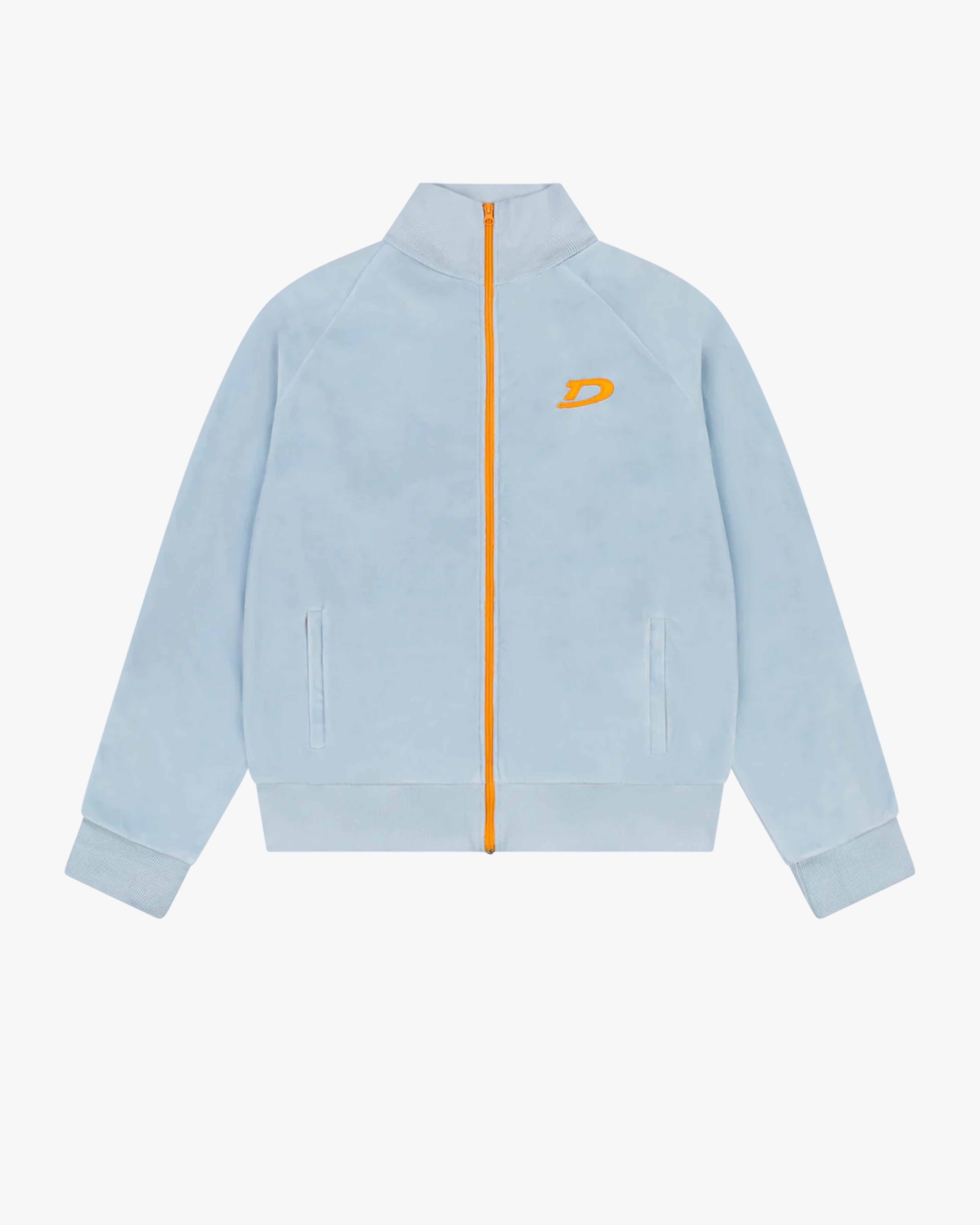 DENIM TEARS: Velour Warmup Jacket (Light Blue) | DSMG E-SHOP