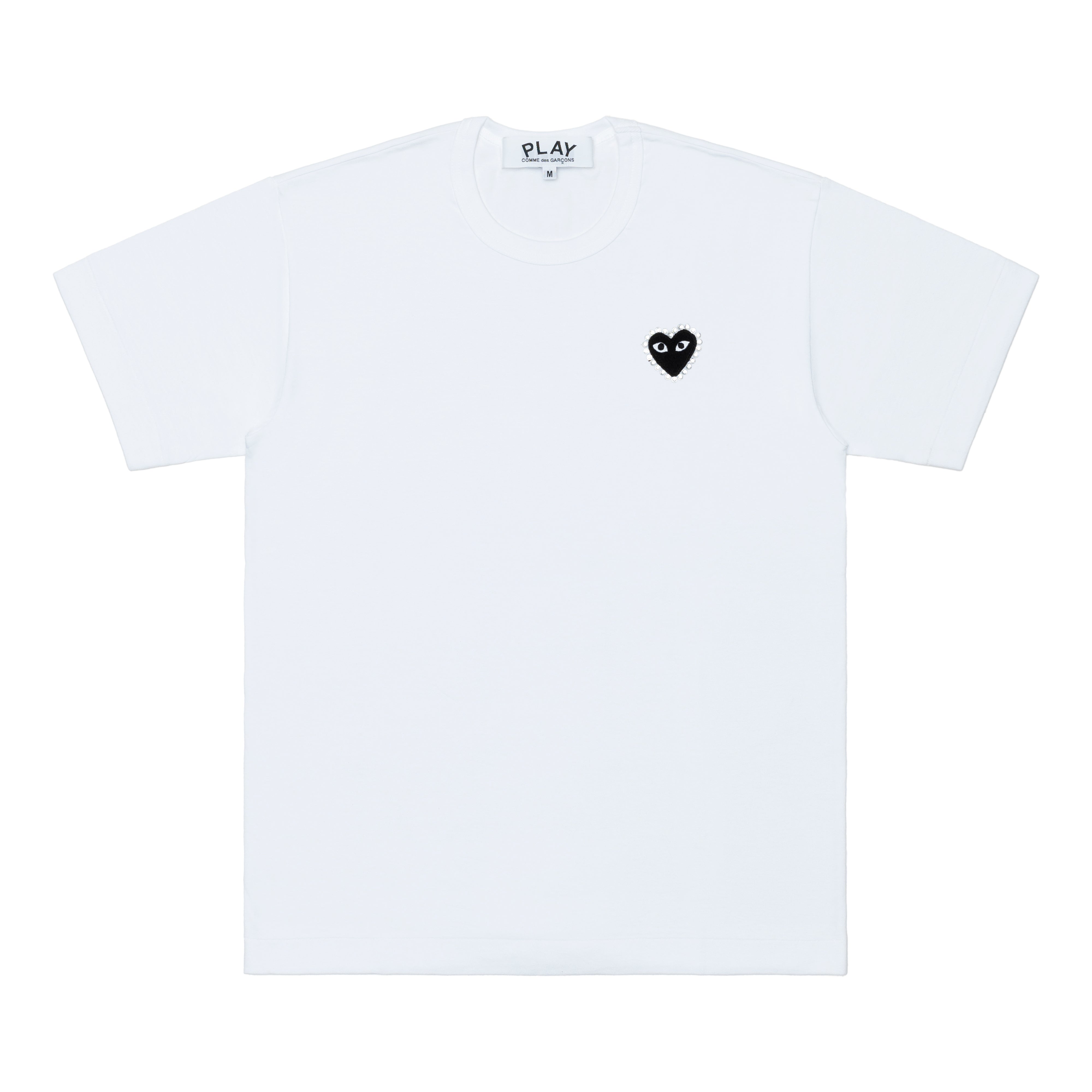 PLAY CDG: Unisex T-Shirt Emblem X Rhinestone (White/Black) | DSMG E-SHOP