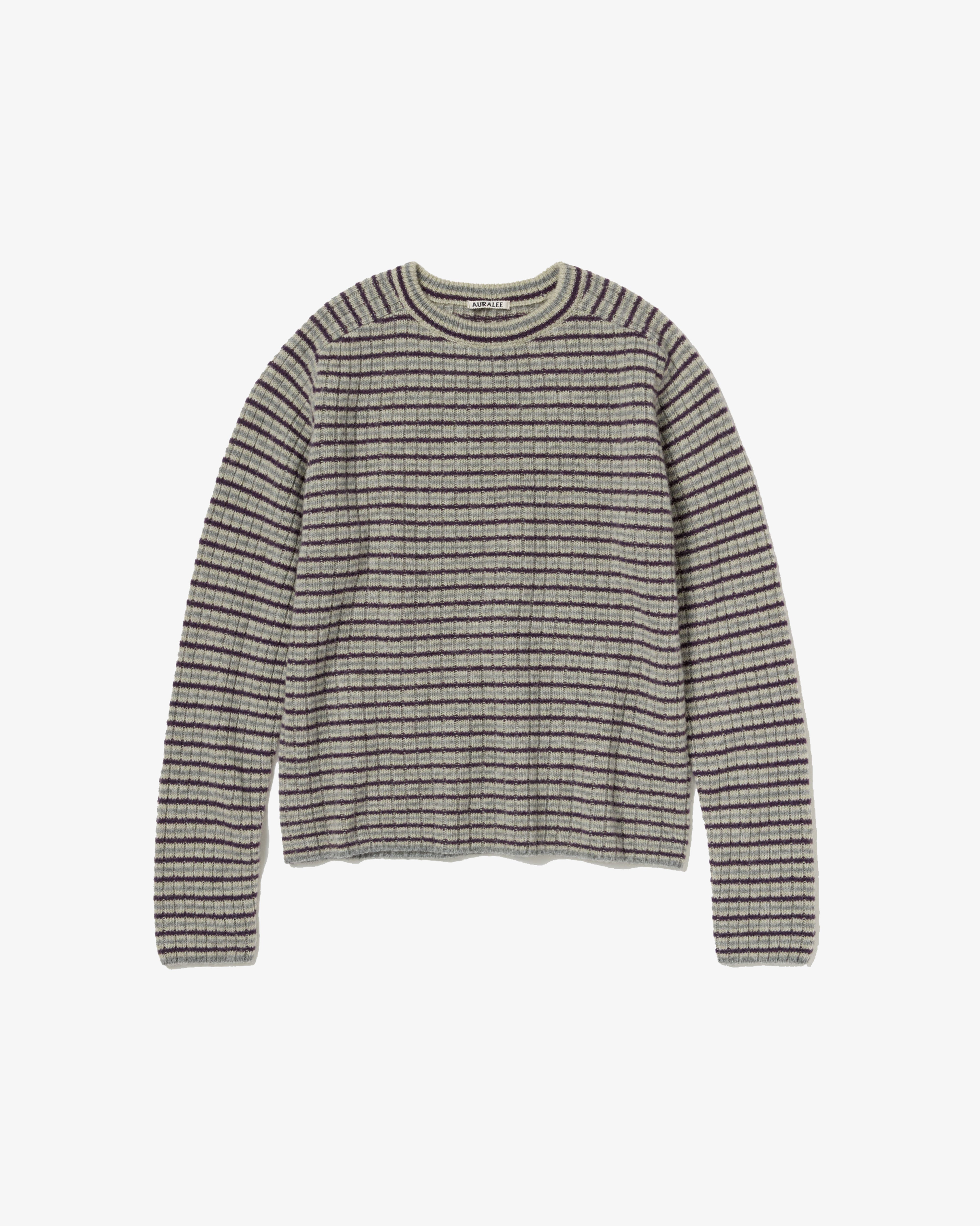 AURALEE: Shetland Wool Cashmere Rib Knit P/O (Lime Purple Stripe