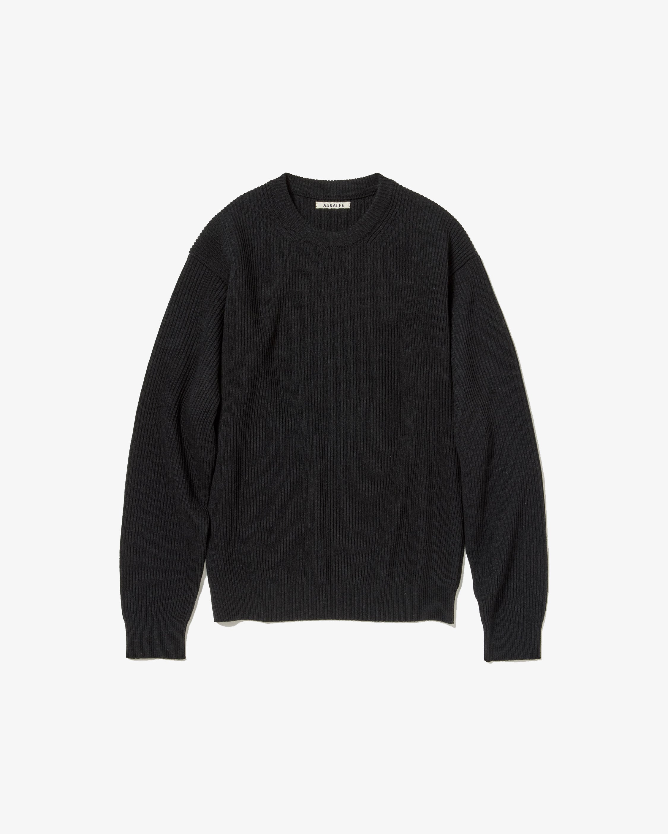 AURALEE: Super Fine Wool Rib Knit P/O (Top Black) | DSMG E-SHOP