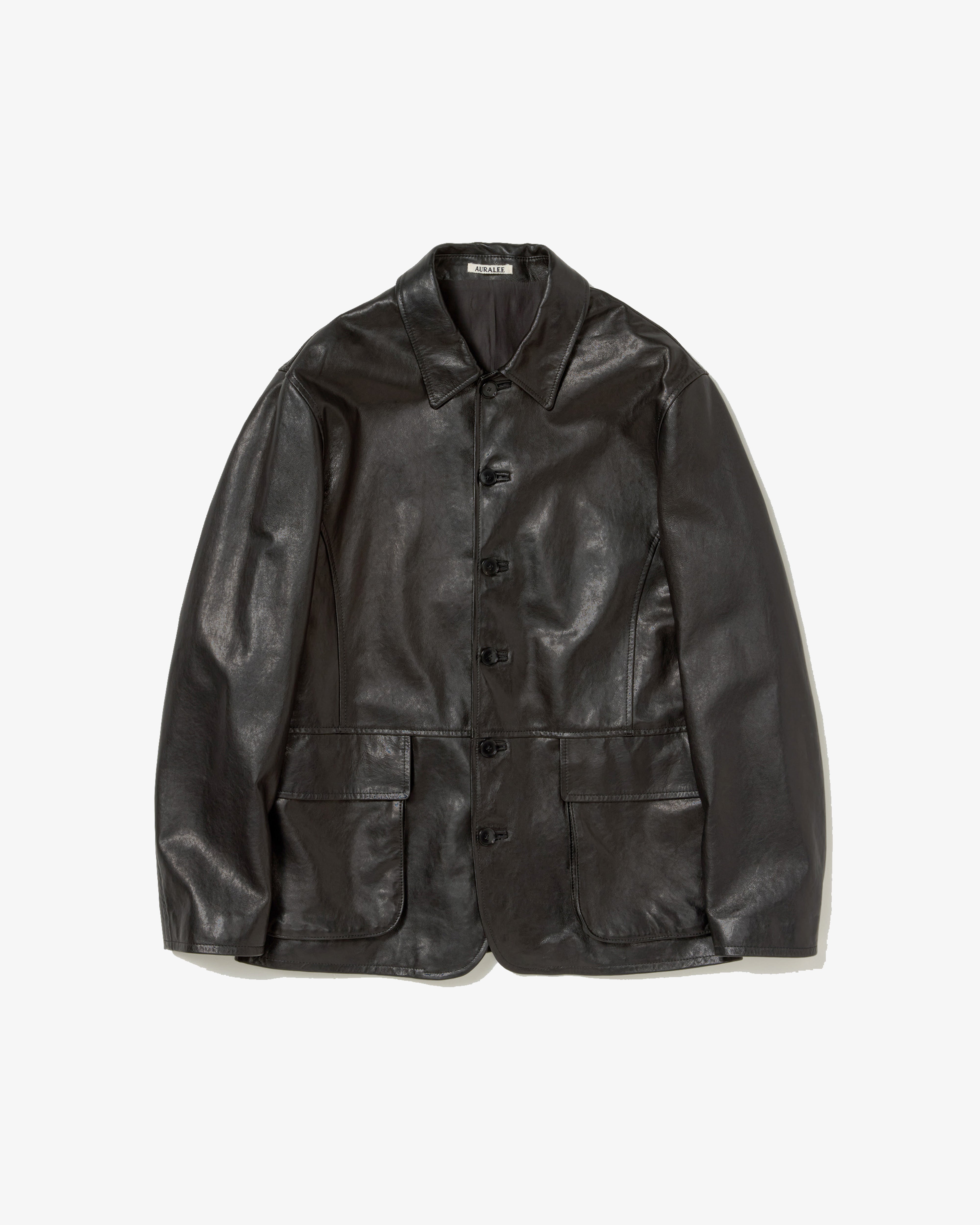 ジャケット・アウター AURALEE TEXTURED LAMB LEATHER BLOUSON Auralee Textured Lamb Leather Blouson Black