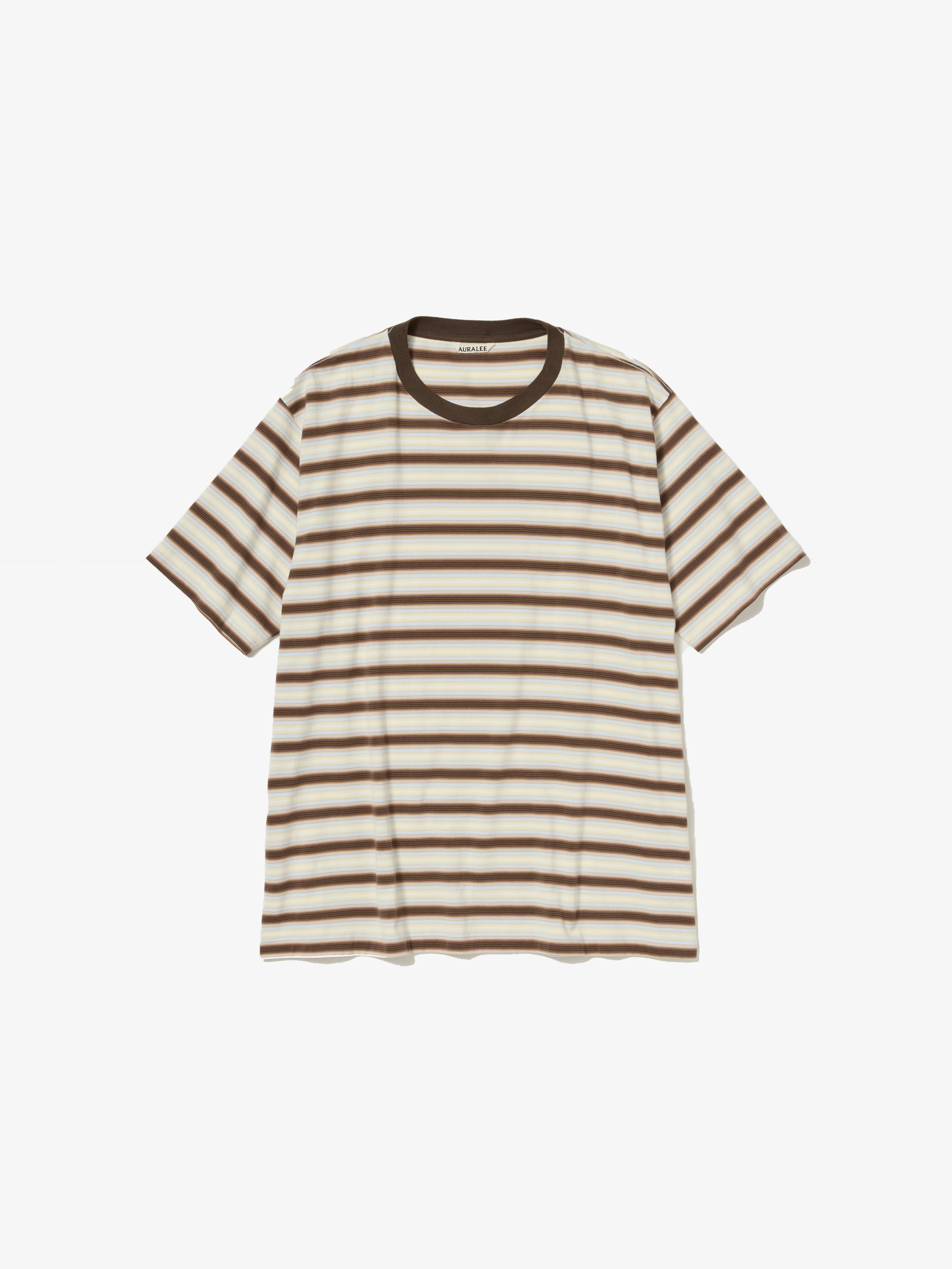 AURALEE: GRADIENT STRIPE JERSEY TEE (FADE BROWN STRIPE) | DSMG E-SHOP