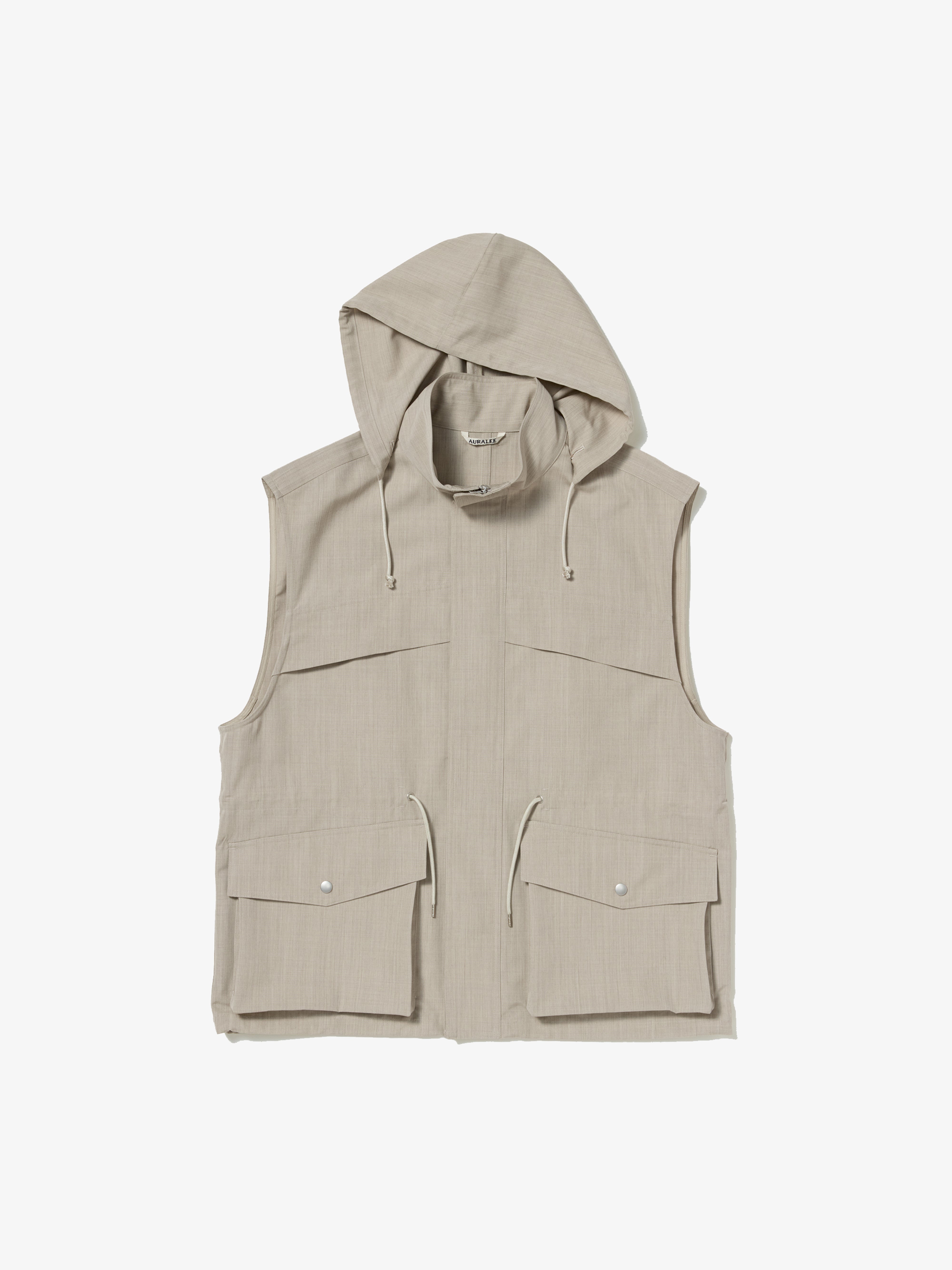 AURALEE: WOOL MAX CANVAS OVER VEST (TOP GRAY BEIGE) | DSMG E-SHOP
