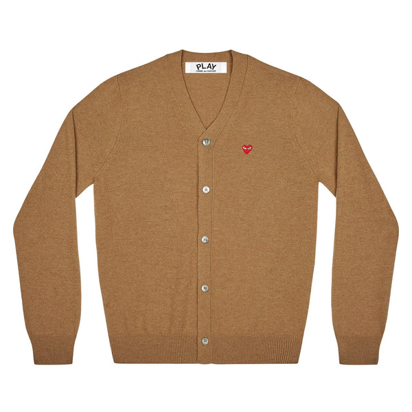 PLAY CDG - MEN'S CARDIGAN WITH SMALL RED HEART - (BROWN)