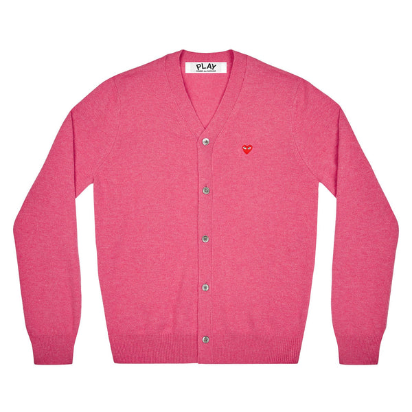 PLAY CDG - MEN'S CARDIGAN WITH SMALL RED HEART - (PINK)