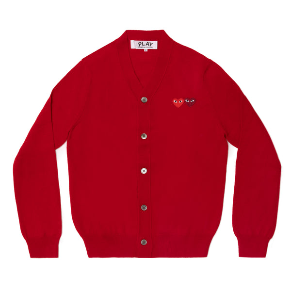 PLAY CDG - DOUBLE HEART MEN'S CARDIGAN - (RED)