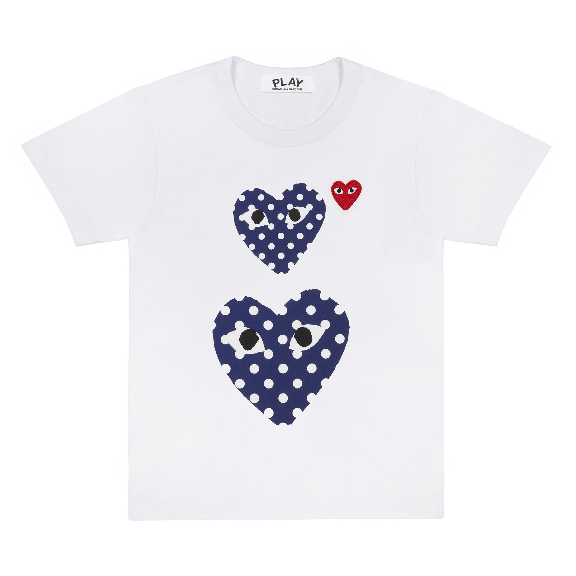 PLAY CDG - POLKA DOT DOUBLE RED HEART T-SHIRT - (WHITE) – DSMG E-SHOP