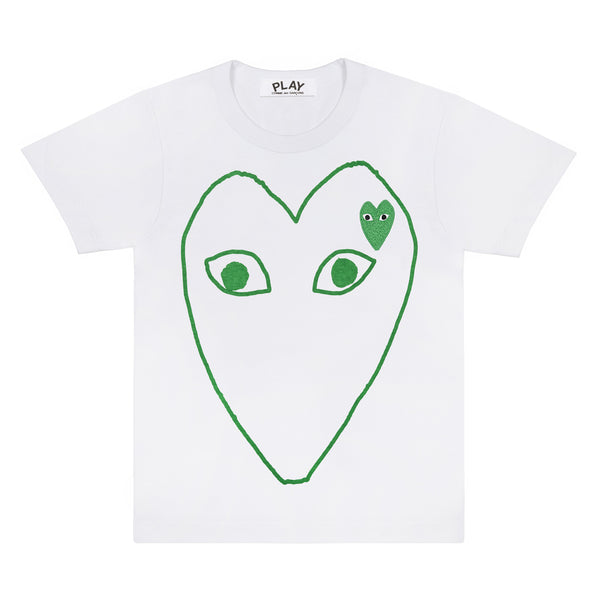 PLAY CDG - COTTON JERSEY PRINT WITH GREEN EMBLEM - (WHITE)
