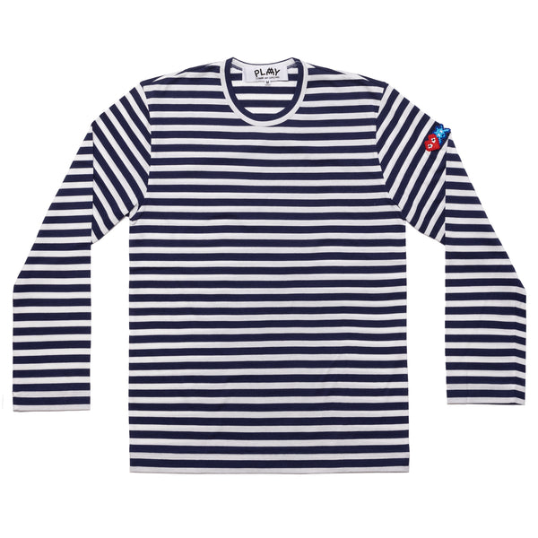 PLAY CDG - INVADER Striped L/S T-Shirt - (Navy/White)