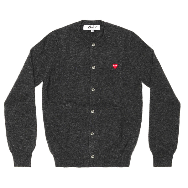 PLAY CDG - LADIES' CARDIGAN WITH SMALL RED HEART - (CHARCOAL GREY)