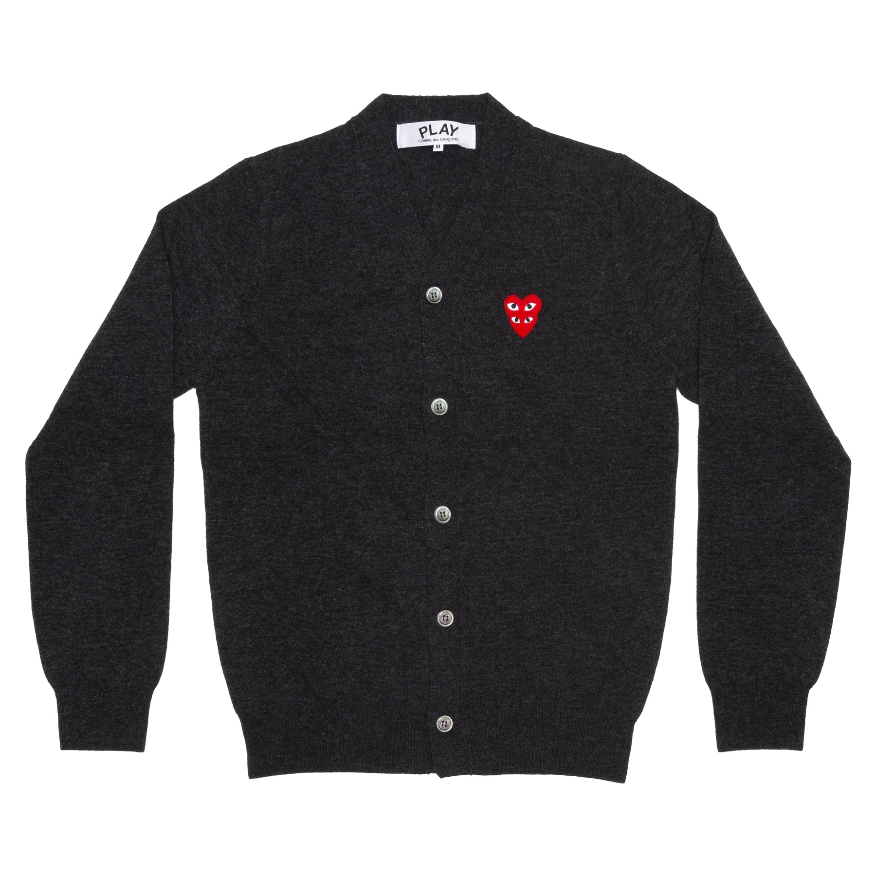 PLAY COMME des GARÇONS: DOUBLE RED HEART MENS V NECK CARDIGAN