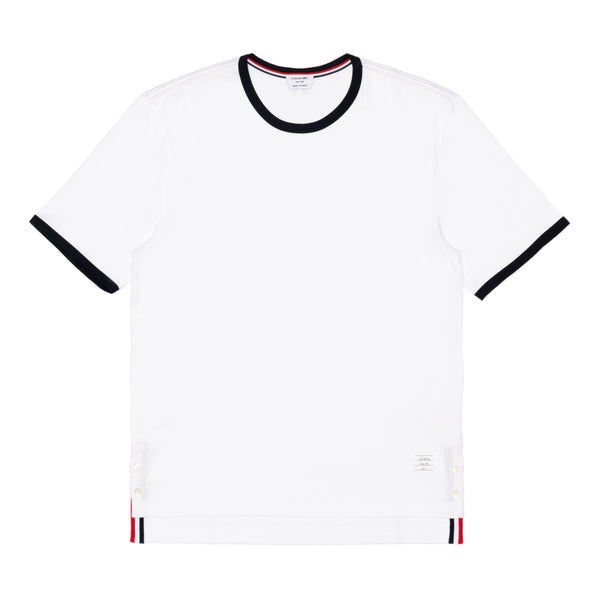 THOM BROWNE - MENS SS RINGER TEE IN MEDIUM WEIGHT - WHITE - (MJS083A-00042)