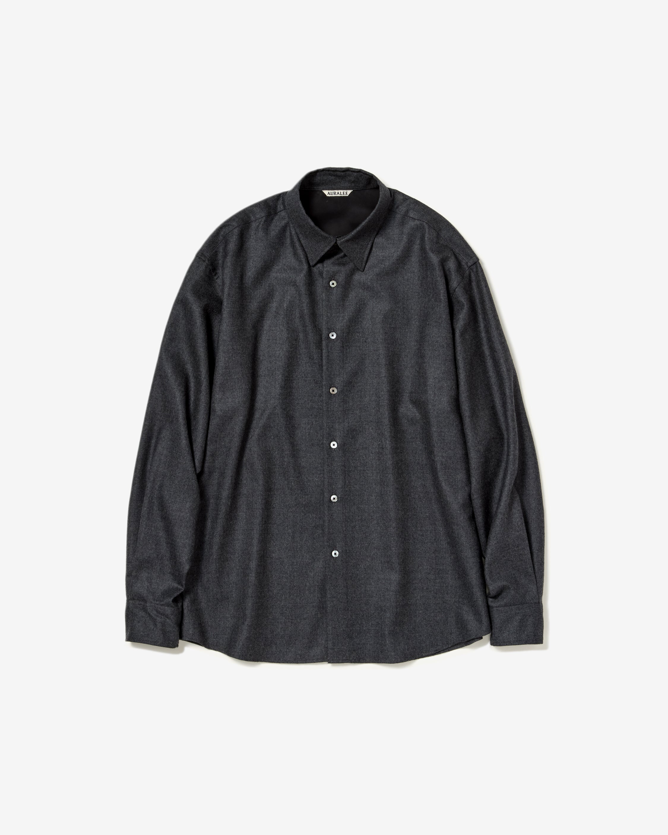 AURALEE: Super Light Wool Shirt (Top Charcoal) | DSMG E-SHOP