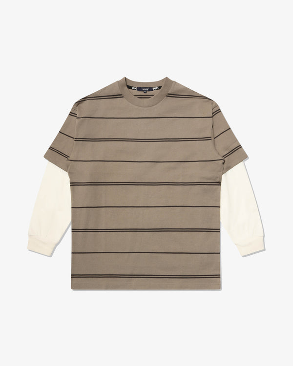 COMME des GARCONS HOMME - Cotton Tight Tension Jersey Horizontal Stripe X Cotton Jersey Plain - (Bge/Drk Brw X Ecr)