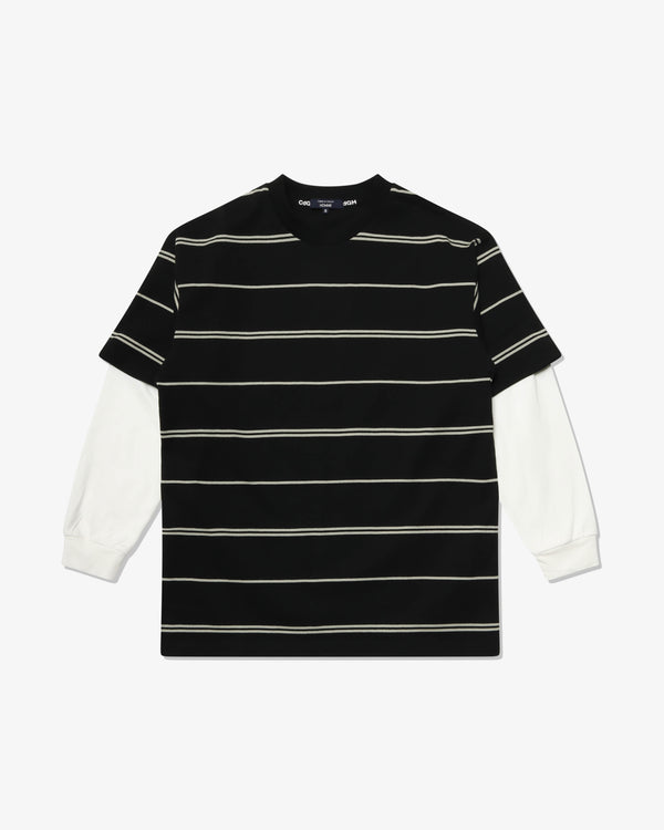 COMME des GARCONS HOMME - Cotton Tight Tension Jersey Horizontal Stripe X Cotton Jersey Plain - (Blk/Grey X Off-Wht)