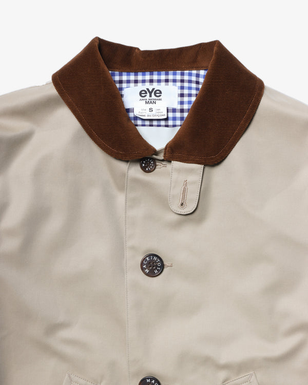JUNYA WATANABE MAN - Cotton Gabardine Polyurethane Laminated X Cotton Corduroy Mackintosh W Name - (Beige)