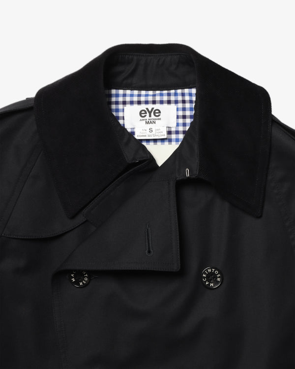 JUNYA WATANABE MAN - Cotton Gabardine Polyurethane Laminated X Cotton Corduroy Mackintosh W Name - (Black X Black)