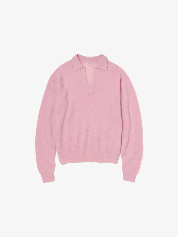 AURALEE - Baby Suri Alpaca Sheer Knit Skipper Polo - (Pink)