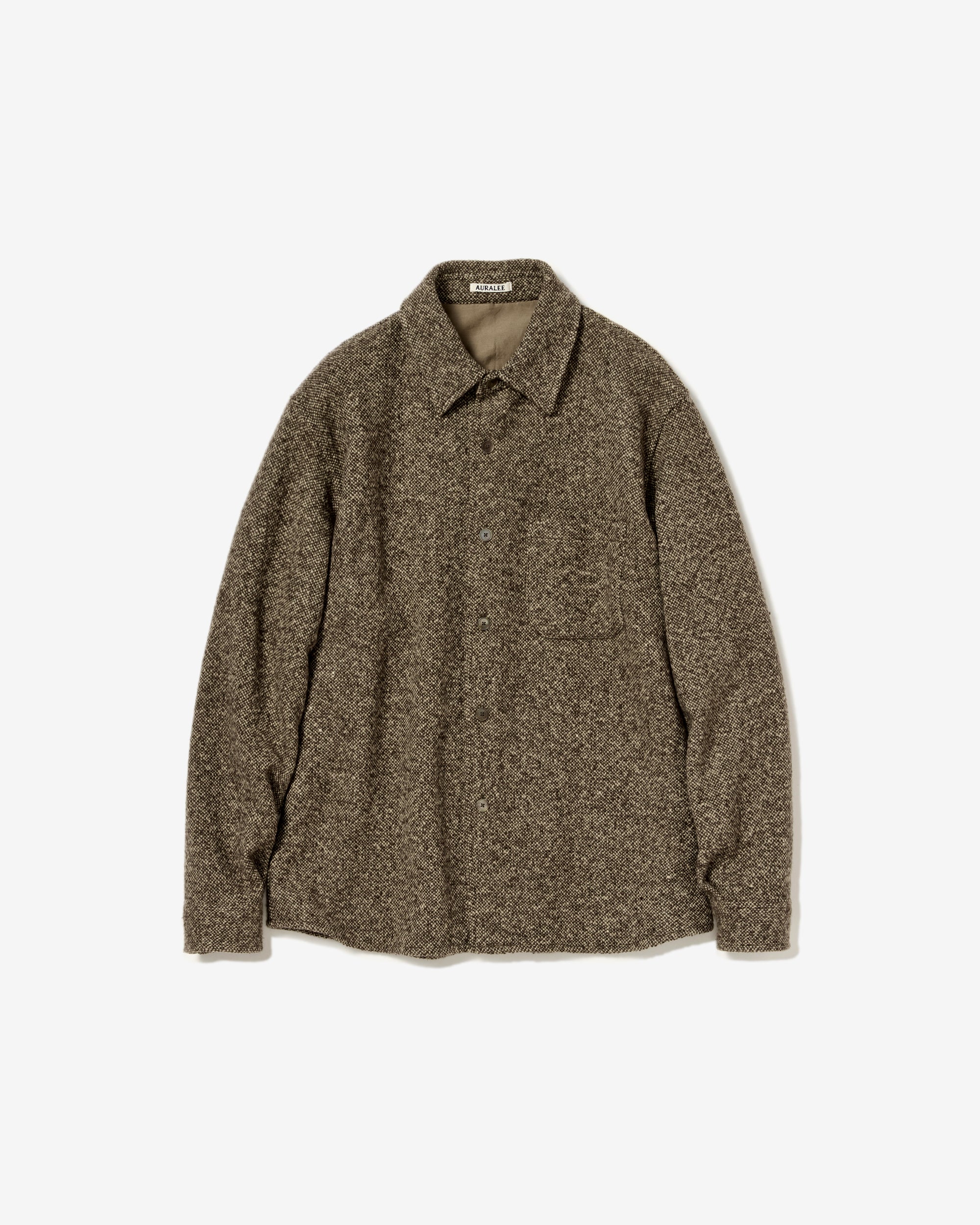 AURALEE: Homespun Tweed Shirt Blouson (Brown) | DSMG E-SHOP