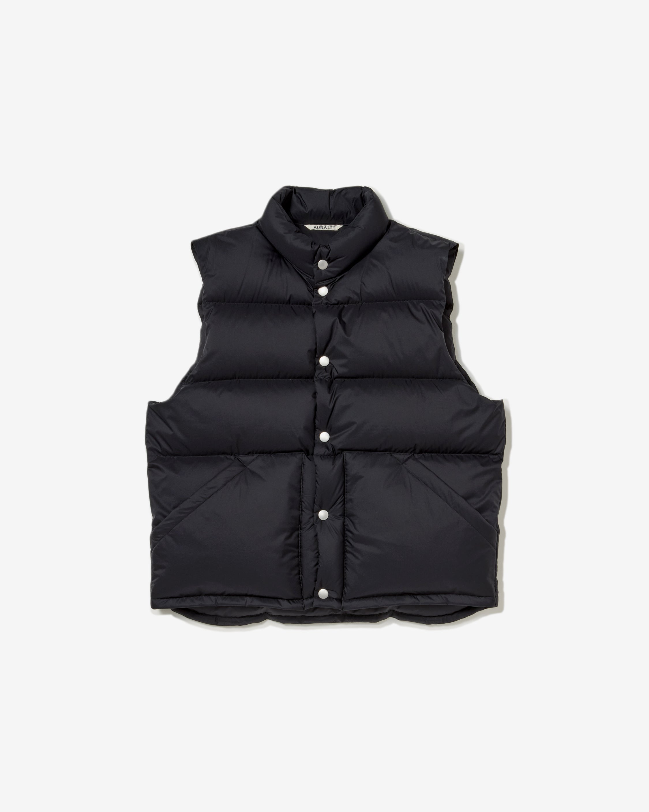 AURALEE: Super Light Nylon Ripstop Down Vest (Black) | DSMG E-SHOP