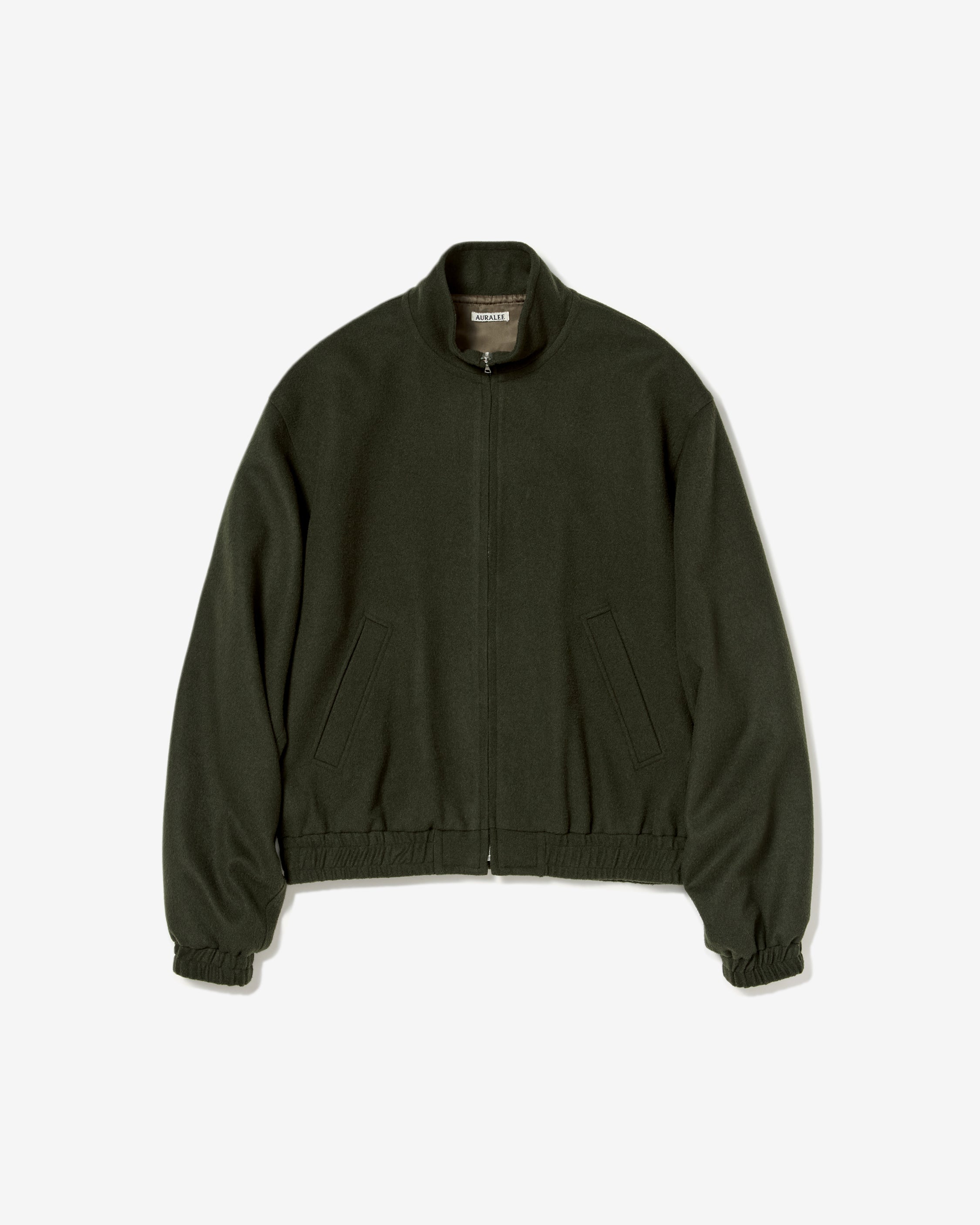 AURALEE: Baby Camel Flannel Zip Blouson (Dark Olive) | DSMG