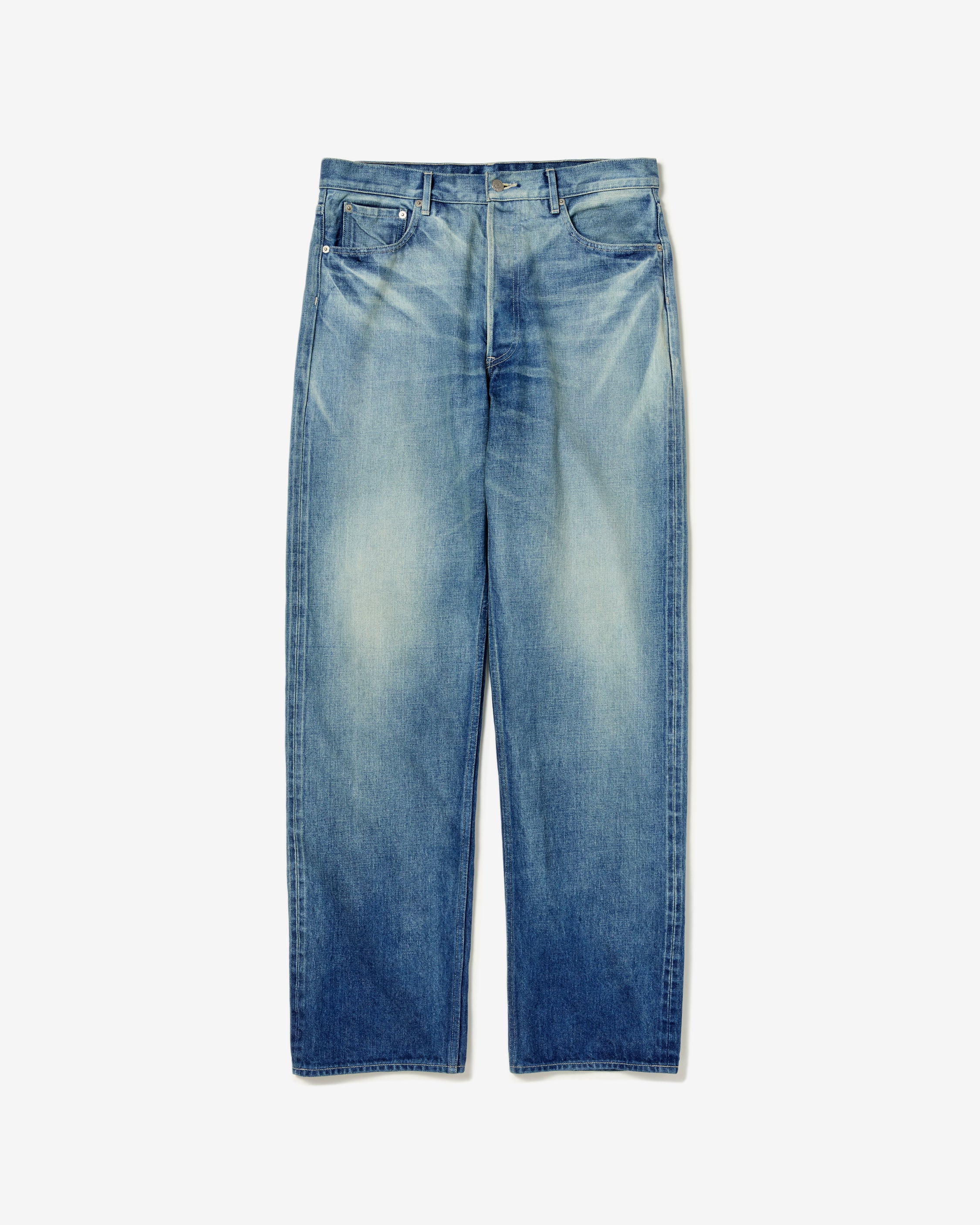 AURALEE: Selvedge Faded Heavy Denim Wide Pants (Faded Indigo