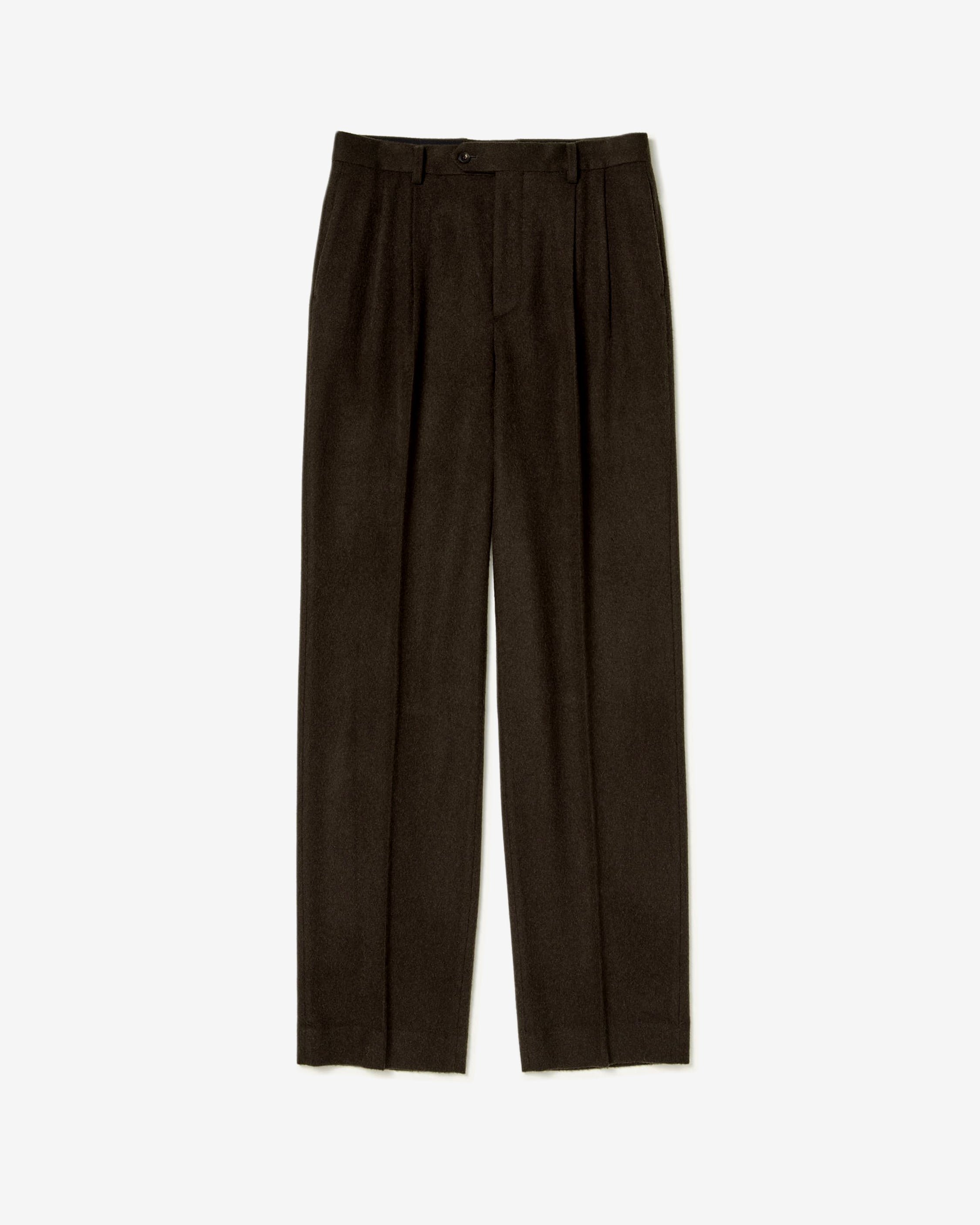 AURALEE: Baby Camel Flannel Two-Tuck Slacks (Dark Brown) | DSMG E-SHOP
