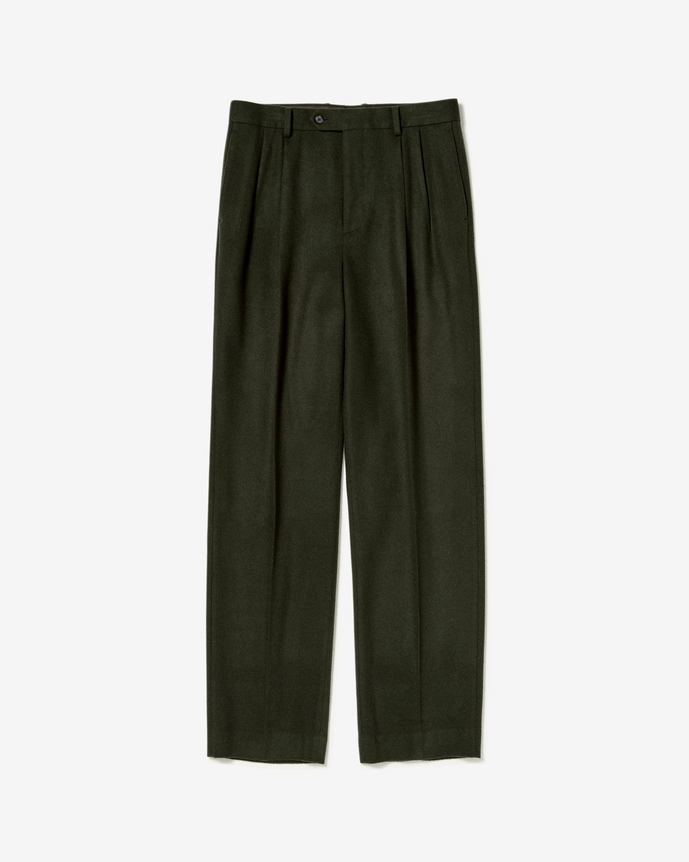 AURALEE: Baby Camel Flannel Two-Tuck Slacks (Dark Olive) | DSMG E-SHOP