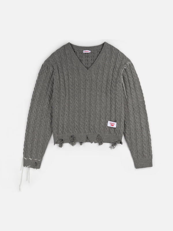 CHARLES JEFFREY LOVERBOY - Label Cable Knitted Jumper - (Grey)