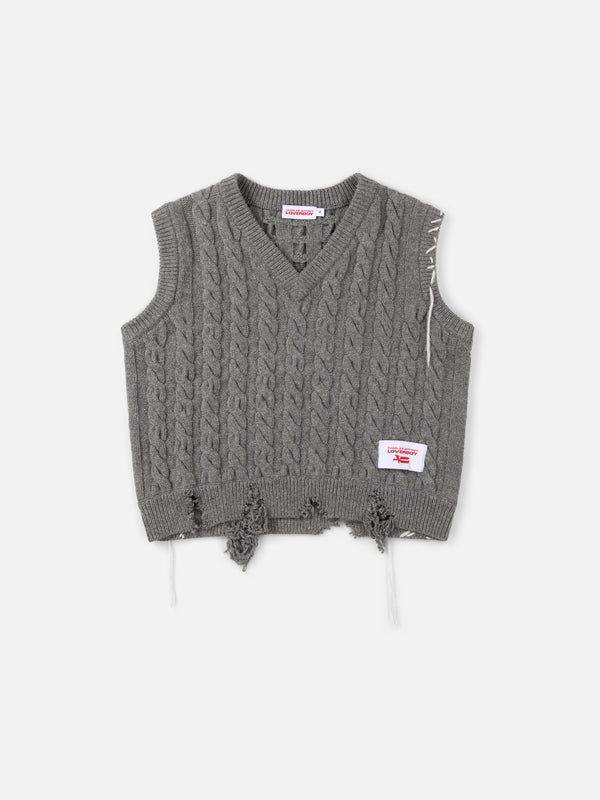 CHARLES JEFFREY LOVERBOY - Label Cable Knitted Vest - (Grey)