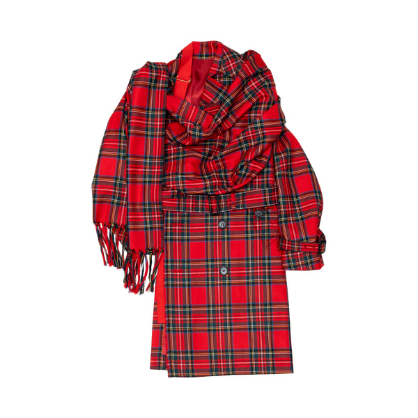 UNDERCOVER - Women's WOOL CHECK HALF SCARF TRENCH COAT - (RED)