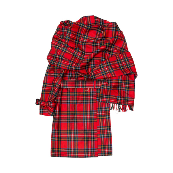 UNDERCOVER - Women's WOOL CHECK HALF SCARF TRENCH COAT - (RED)