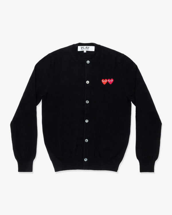 PLAY COMME des GARÇONS - Round Neck Cardigan With Twin Red X Burgundy Emblem - (Black)