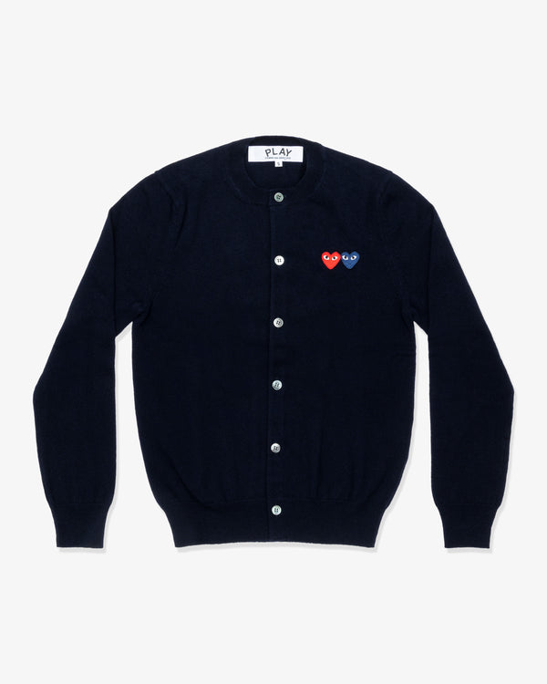 PLAY COMME des GARÇONS - Round Neck Cardigan With Twin Red X Blue Emblem - (Navy)