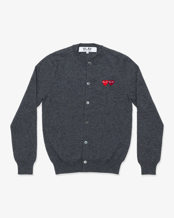 PLAY COMME des GARÇONS - Round Neck Cardigan With Twin Red X Burgundy Emblem - (Medium Gray)