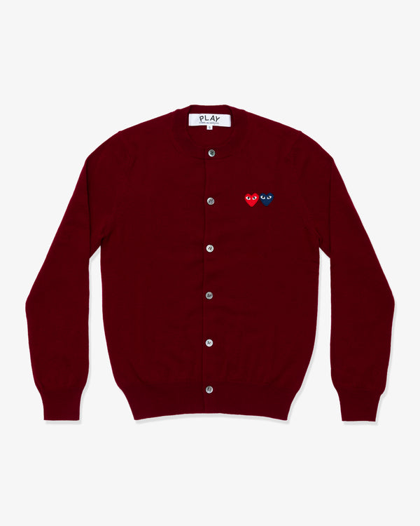 PLAY COMME des GARÇONS - Round Neck Cardigan With Twin Red X Blue Emblem - (Burgundy)