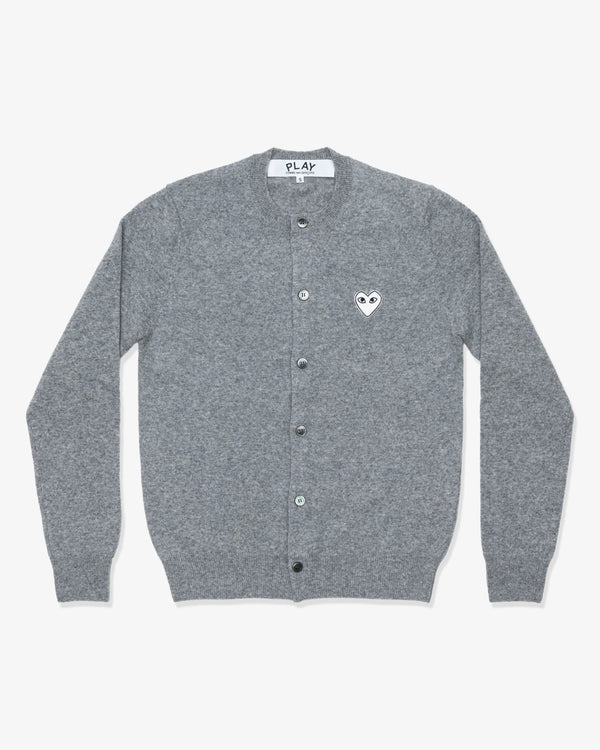 PLAY COMME des GARÇONS - Round Neck Cardigan With White Emblem - (Top Light Gray)