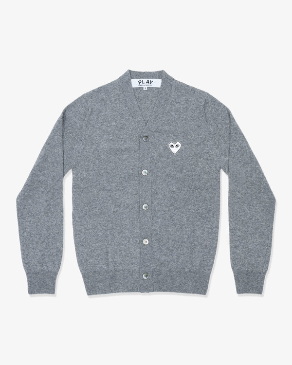 PLAY COMME des GARÇONS - V-Neck Cardigan With White Emblem - (Top Light Gray)